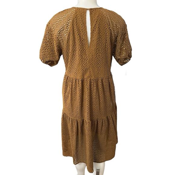 Everlane The Tiered Eyelet Dress Midi Cotton Walnut Brown Short Sleeve Sz Small - Picture 3 of 9